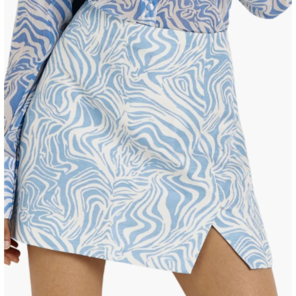 River Island Textured Abstract Zebra Print Blue White Mini Skirt Size US 8